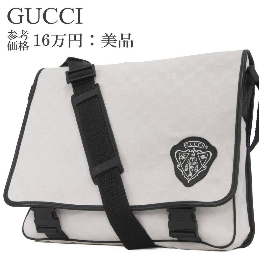 Gucci Shoulder Bag White Black Compatible Crest Leather